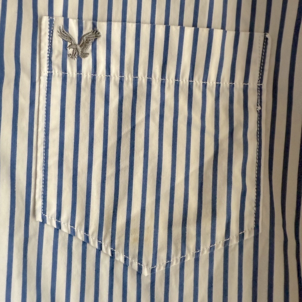 American Eagle Vintage Fit Blue striped Preppy Mens Large Shirt Cotton, buttons - Picture 6 of 8